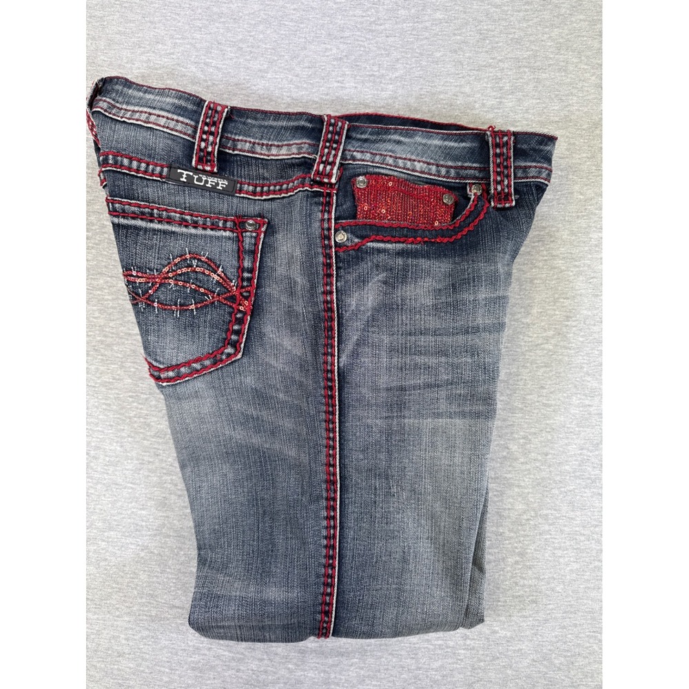 Cowgirl Tuff Co Red Sparkle Cropped Jeans‎ Womens 29 Medium Wash Sequin Western